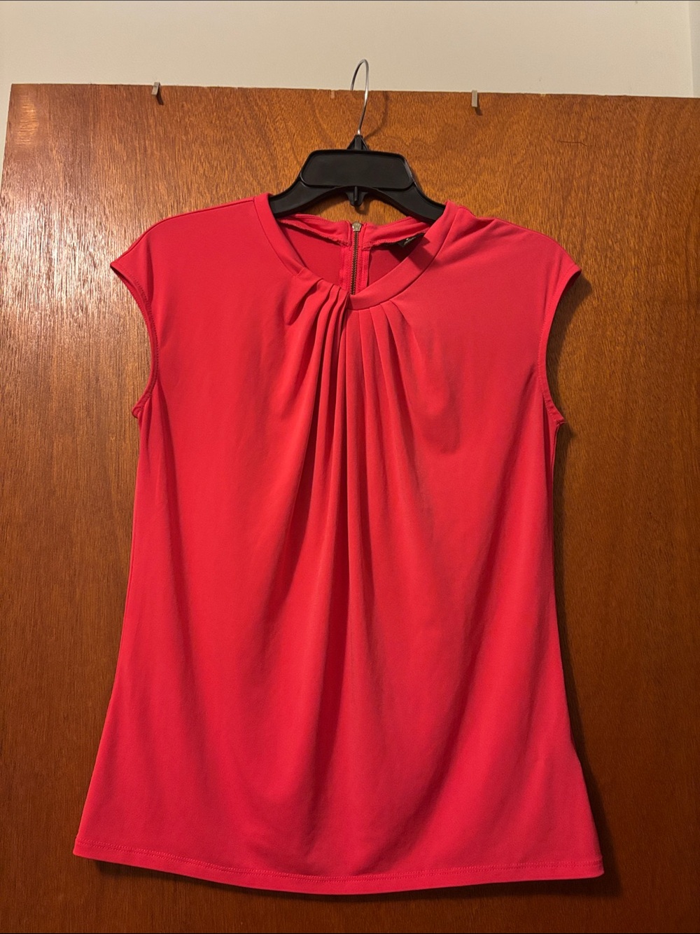 Women’s Pink Pleated Neck Cap-Sleeve Top